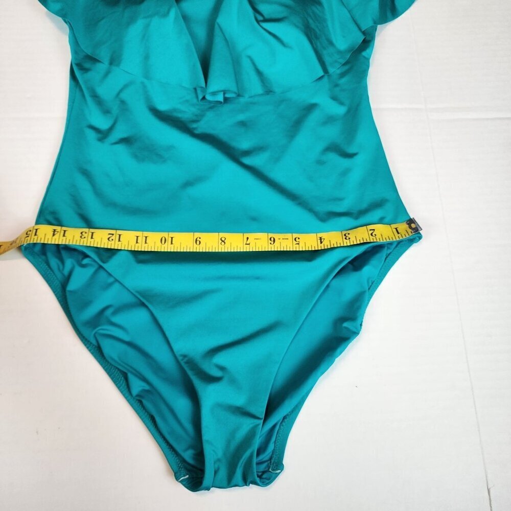 New Trina Turk sz 12 women off shoulder ruffle swimsuit turquoise - Picture 12 of 14